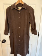 Vintage Talbots Women Shirt Dress Size 4 Chocolate Brown Long Sleeve Midi Modest