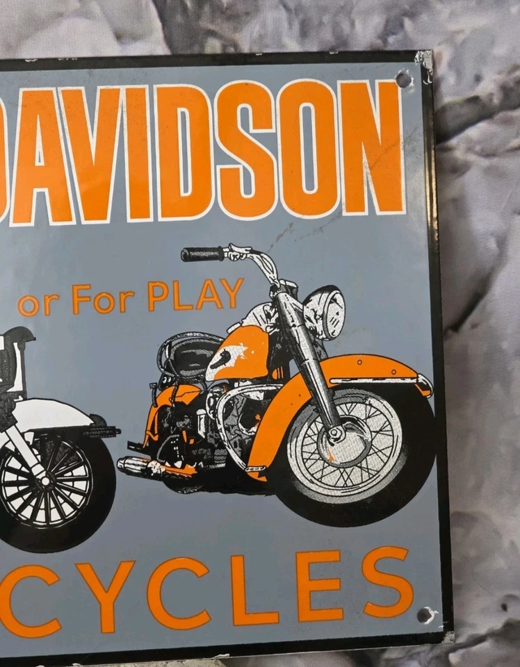 Letrero de porcelana Harley Davidson 1957 vintage 15 x 10 motocicleta para trabajar o jugar  Foto 3 de 4