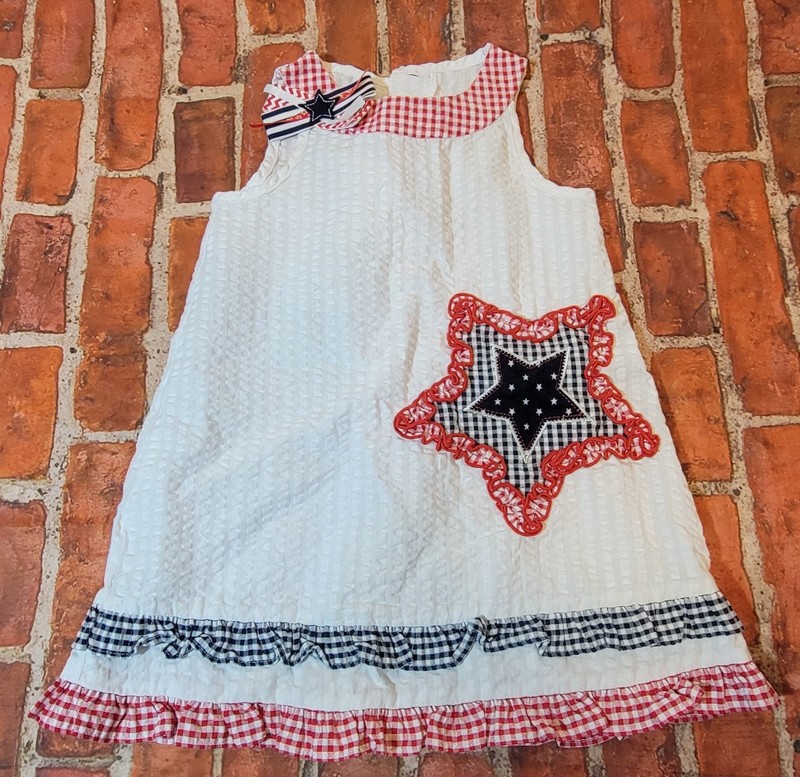 Sophie Rose Patriotic Stars and Gingham Dress - Size 2T - Summer/4th of July