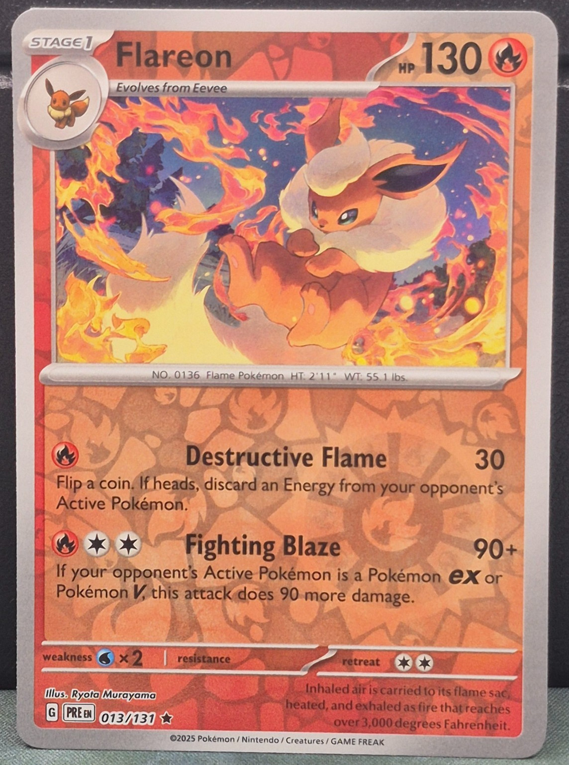 Flareon 013/131 Reverse Holo Prismatic Evolutions Pokemon Near Mint Card Game NM