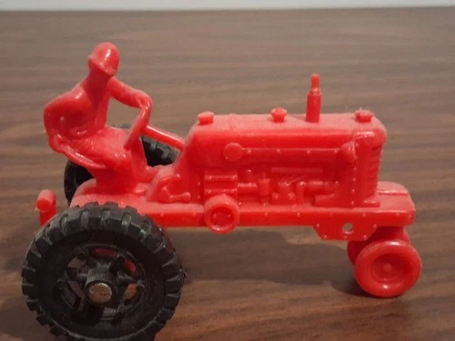 Marx Toys Farm Tractor with Driver Farmer Red Plastic Farm Play Set