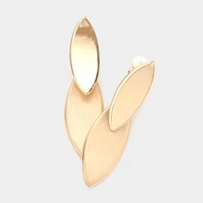 Clip on 2 1/2" long shiny and matte gold dangle pointed earrings