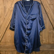 Lollo Vita Womens Large Satin Style Button Down Nightgown Blue