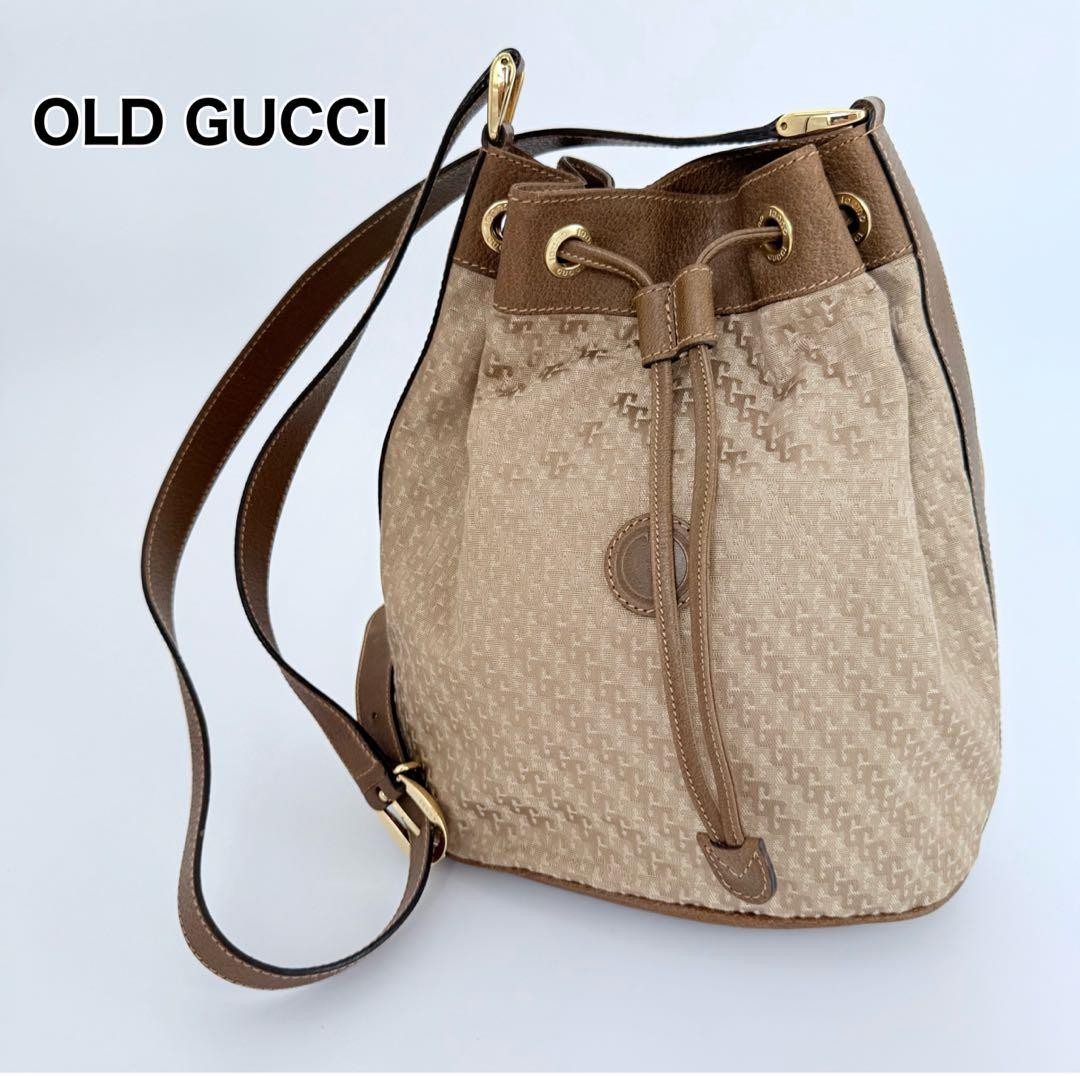 GUCCI Vintage GG Canvas Drawstring Leather Shoulder Bag