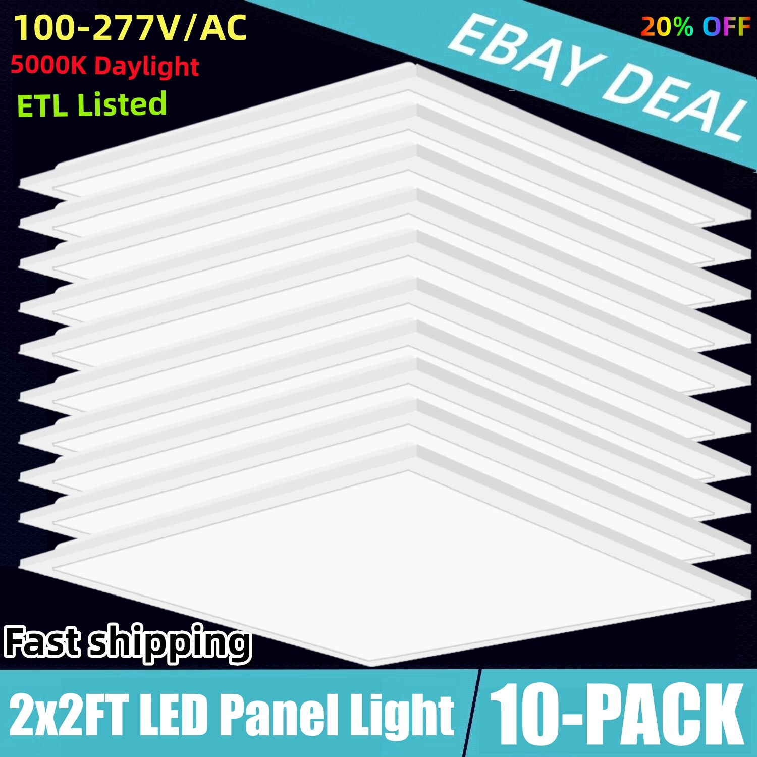 2 ft. x 2 ft. 5800 Lumens Integrated LED Flat Panel Light 5000K White 10-Pieces