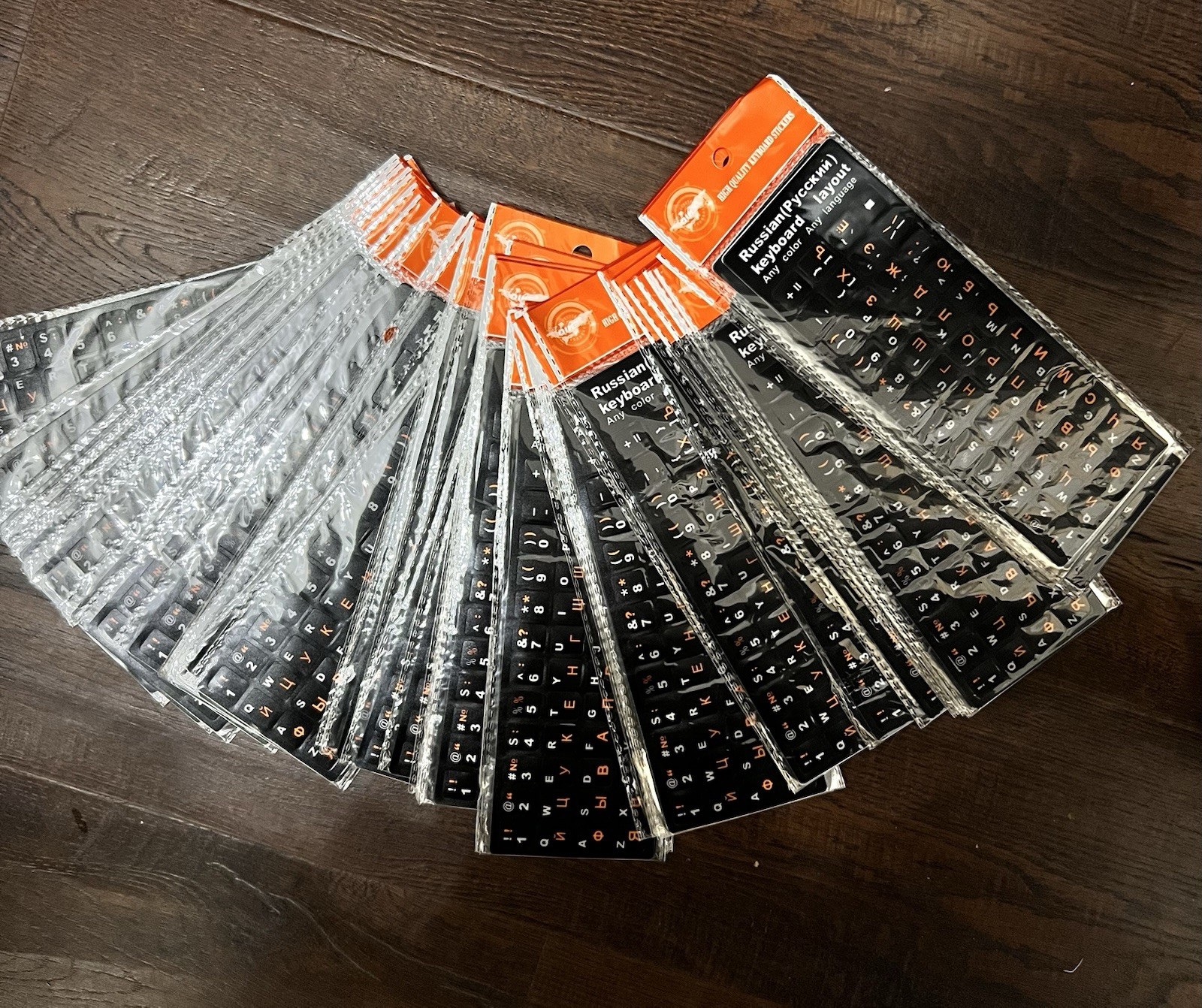 Russian keyboard stickers NON Transparent (PVC) Top Quality . Orange Color