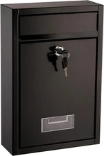 DEAYOU Wall Mount Mailbox, Steel Cover Metal Drop Box, Mail Box with Black 