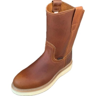 Men s Lightweight Pull-On Leather Work Boots   Oak, Oil & Water Resistant (J06)