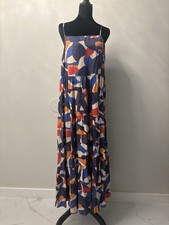 Nine West Sundress Size M Maxi Dress Abstract Tiered Artsy Festival Travel Beach