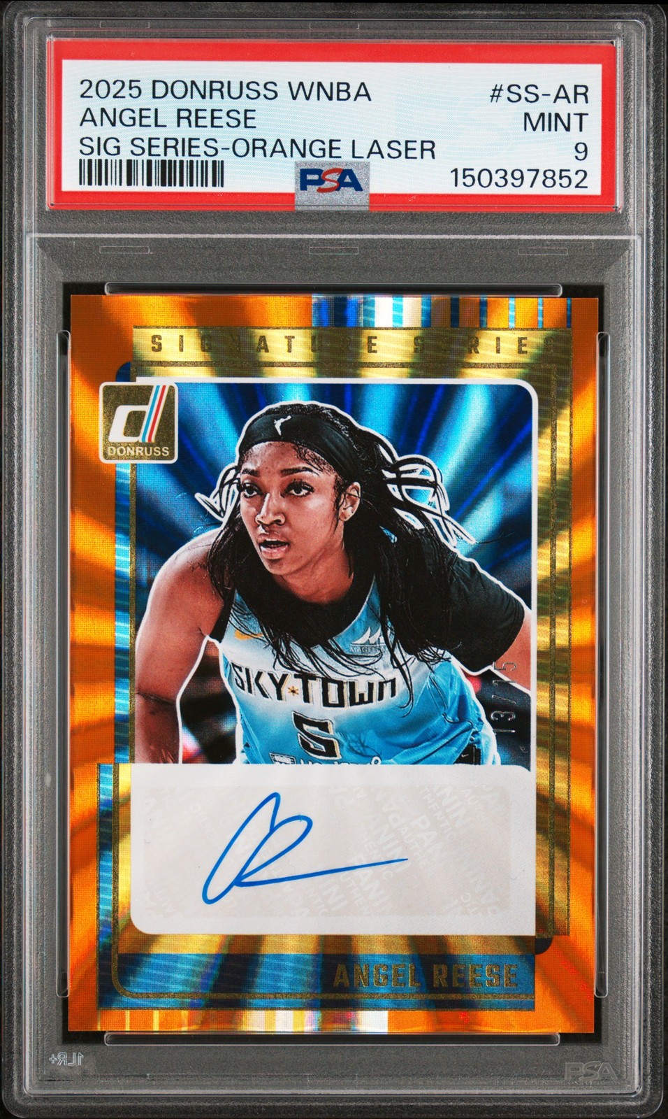 2025 PANINI DONRUSS WNBA SIGNATURE SERIES ORANGE LASER ANGEL REESE 13/15 PSA 9