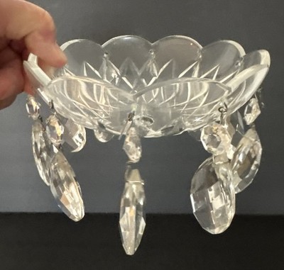 Crystal Candelabra Chandelier Etched Glass Bobeche with 10 Prisms 6  Long