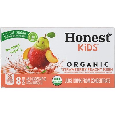 Honest Kids Strawberry Peachy Keen Cartons, 6 fl oz, 8 Pack, 5 Sets Strawberry