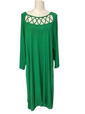 White Mark Successfully Comfortable Green Dress Long Sleeve Cutout Yolk 2XL FLAW