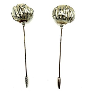 Vintage Antique Hat Pin Lot Of 2 Silver/gold Tone Ball 4.5” Screw Bottom **READ