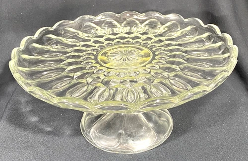 FAIRFIELD CLEAR Anchor Hocking Glass Footed 10" Cake Stand Plate~70s~VTG