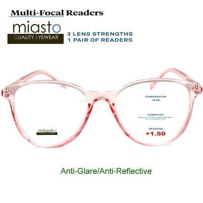 MIASTO MULTI-FOCAL COMPUTER READER READING GLASSES+1.50 NO LINE ANTI-GLARE~PINK