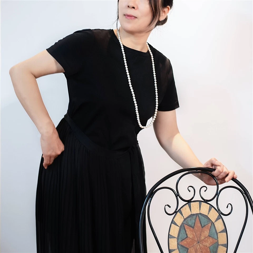 Collar largo 36 pulgadas genuino redondo 9-10 mm perlas blancas cultivadas agua dulce Foto 3 de 4