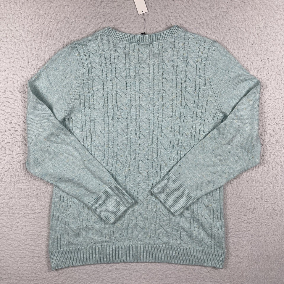 Talbots Sweater Womens Large Blue Speckled Cable Knit Career Casual