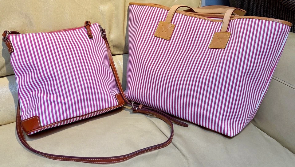 Dooney Bourke Bundle Set Fuchsia Pink Seaview Stripes Large Tote Crossbody Bag - Image 2 of 4