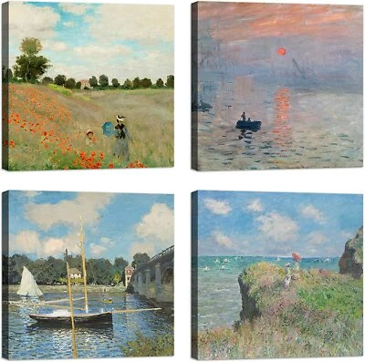 DANIELE ART ITALIA Quadri Claude Monet 4 pezzi 30x30 cm Stampa su Tela con Telaio in Legno