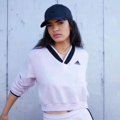 ADIDAS CROPPED V-NECK SWEATSHIRT IN ALMOST PINK SIZE XS