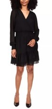Michael Michael Kors 295337 Women Smocked Ruffled Dress, Black, Medium