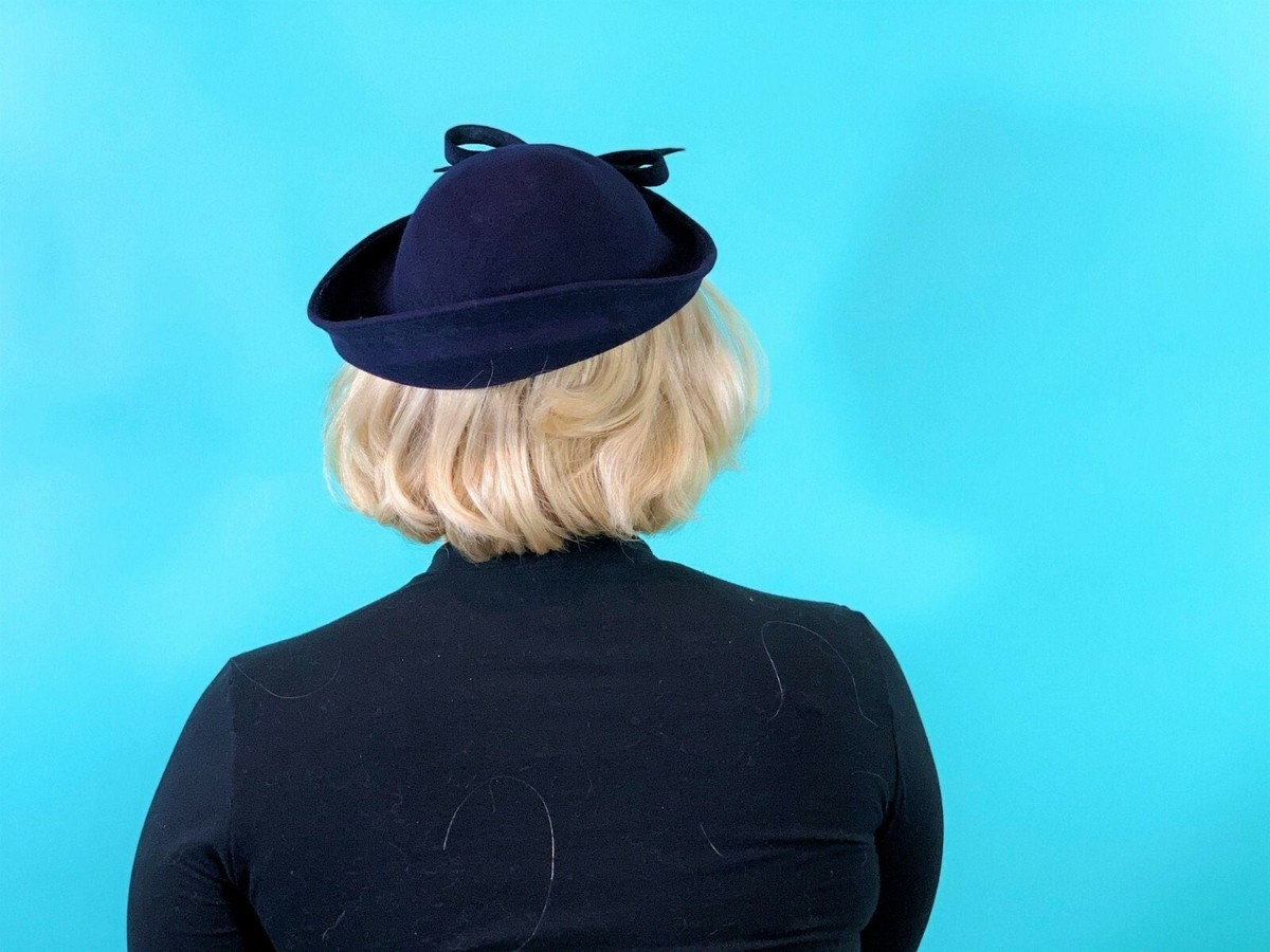 Vintage 1950s Wool Beret Navy Blue Bow Hat Vintage 1950s Bow Hat Navy Blue Wool Beret | eBay main image 3