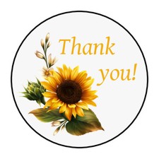 Thank you stickers, labels, tags, envelope seals, yellow sunflowers