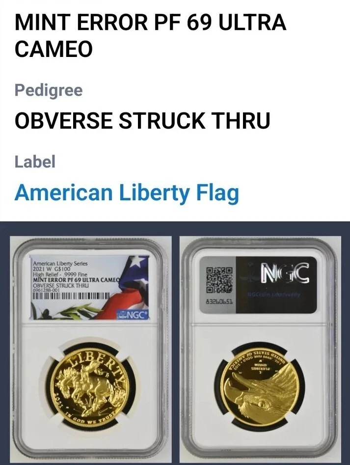 2021-W $100 American Liberty High Relief Coin NGC PF69 Mint Error  