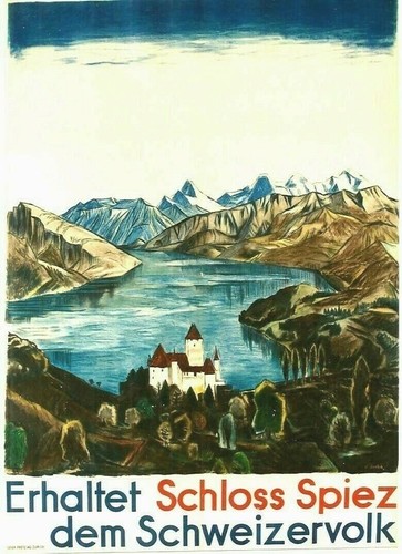 Original vintage poster SPIEZ CASTLE LAKE THUN BERNESE ALPS c.1935
