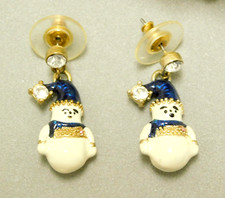 WINTER SNOWMAN PIERECED EARRINGS - ENAMEL WITH CRYSTAL ACCENTS