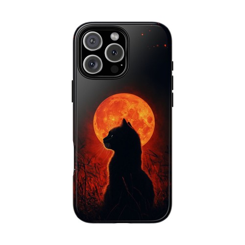 Cat Silhouette Orange Moon - Phone Ink Cover Case for iPhone, Galaxy, Pixel