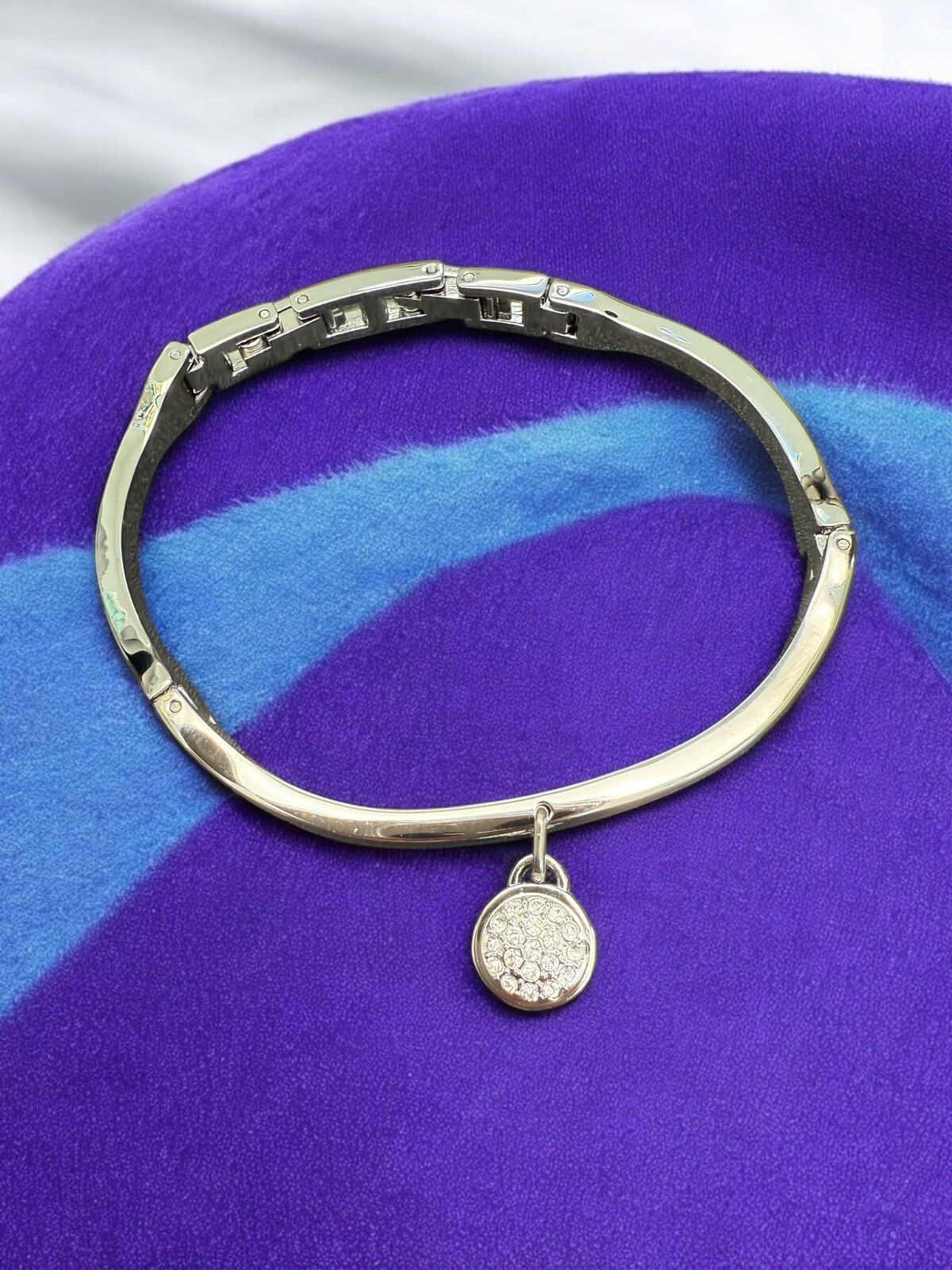Brazalete Vintage Semi Rígido, Cromo, Plata, Dije Pulsera Cristales
