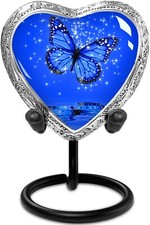 Dark Blue Butterfly Small Heart Shaped Keepsake Cremation Urns for Human Ashes