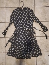 Vtg Black  White Polka-dot Dress Cottagecore Square Dance Sz 10 MCM Rockabilly