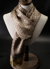 100% Silk mulberry twill Scarf men women neckerchief Wrap Paisley beige QS175-11