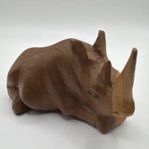 Vintage Hand Carved Wood Rhinoceros Sculpture African Wooden Rhino Figure