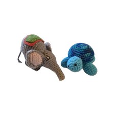 Crocheted Plush Toys Handmade Elephant Turtle Stuffed Animals Blue Gray Folk Art