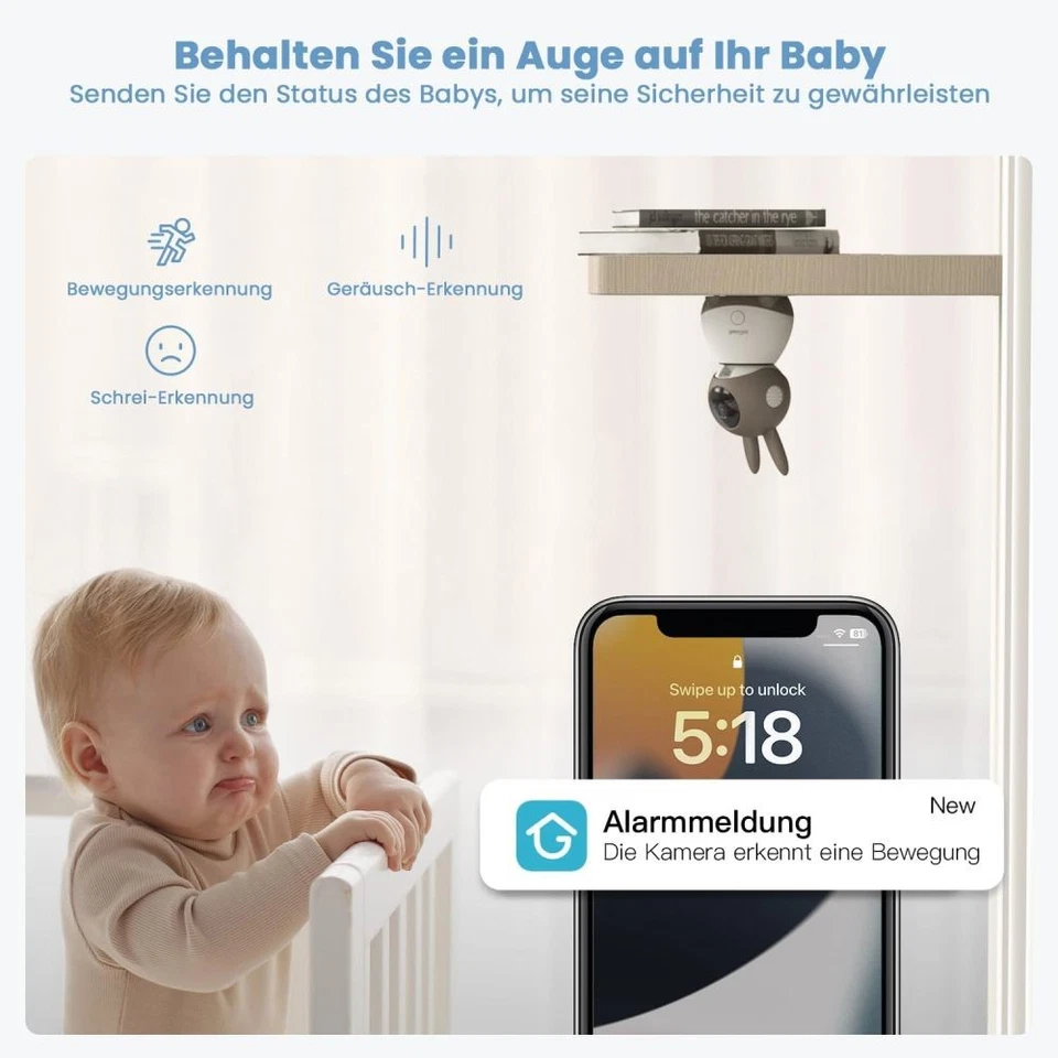 5 Zoll 2K/3MP ieGeek Babyphone mit Kamera Automatische Verfolgung, IR-Nachtsicht - Bild 3 von 4