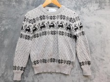Vintage Deans Of Scotland Sweater Mens S Gray Fair Isle Crewneck Pullover 90s