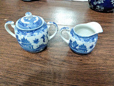 Blue Willow Lidded Sugar Bowl and Creamer