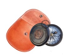 Antique Brass Pocket Sundial Compass Camping Hiking 2 inch with Leather Box SGHY