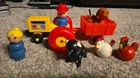 Vintage Fisher Price Little People Farmer & Wife TRACTOR CART & Animals