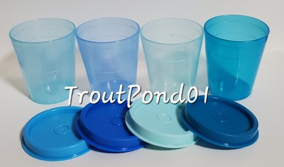 TUPPERWARE Midgets Mini Bowls 2 oz Set 4 Small Cups Ice Blue Azure Peacock New
