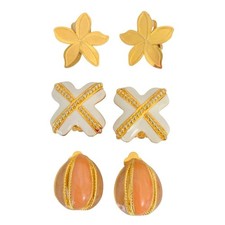 Gold Leighton Lam Floral & Peach White Clip Earrings (Set of 3)