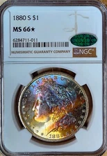 1880 S $1 W💥W🌈TONED Morgan Dollar NGC MS-66✳️STAR✅️ CAC✅ GORGEOUSLY Original. 