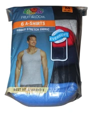 Fruit Of The Loom 6 Pack A Shirts 100% Cotton Tagless Ribbed Medium 38-40
