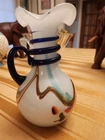 VTG Murano Glass Swirl 7" Vase Cobalt Blue Wrap Handle Italy Art Glass