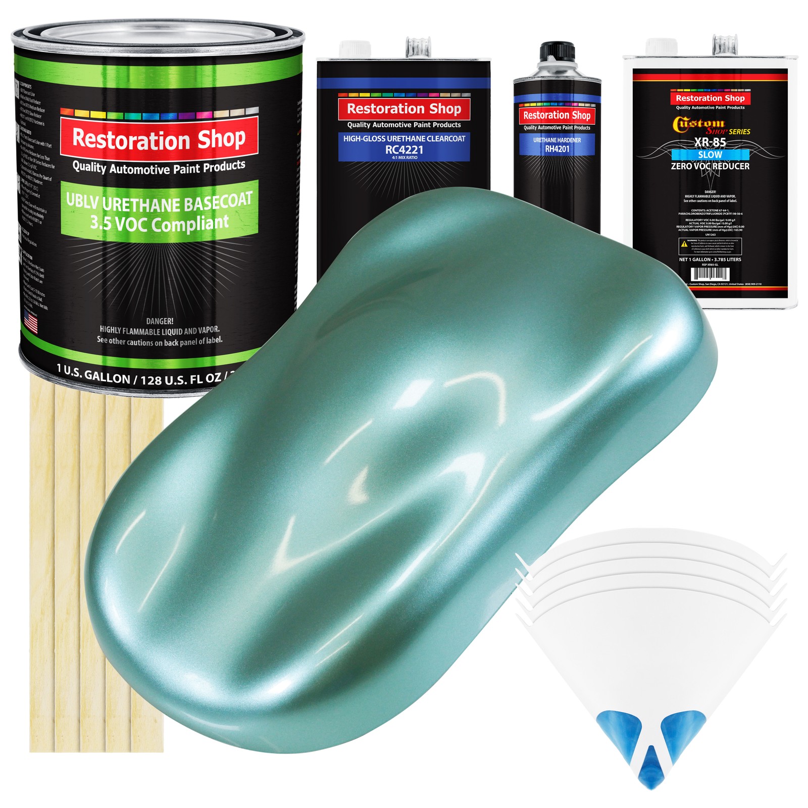 Silver Aqua Metallic Low VOC SLOW Paint 1 Gallon Kit URETHANE BASECOAT Clearcoat