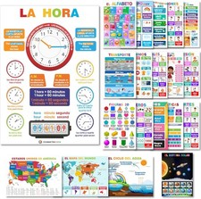 20 Spanish English Bilingual Educational Posters Water Proof Learning Chart...